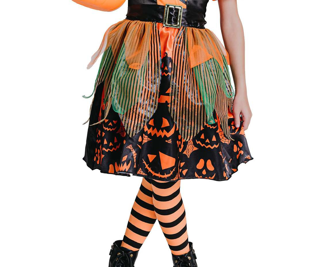Role play-set for child Pumpkin Witch (dress, hat, belt, collar), size 110/120 cm